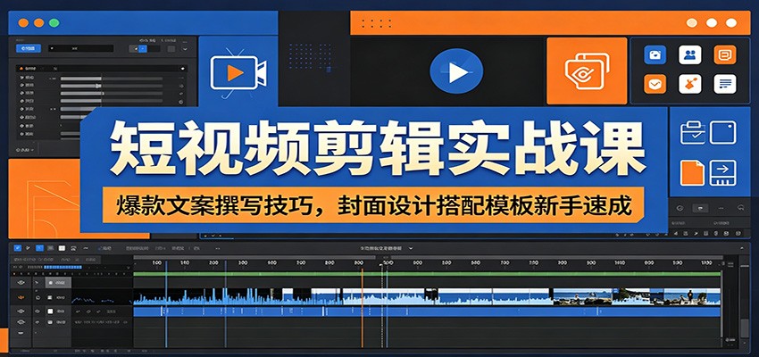 短视频剪辑实战课：爆款文案撰写技巧，封面设计搭配模板新手速成-大表哥网创