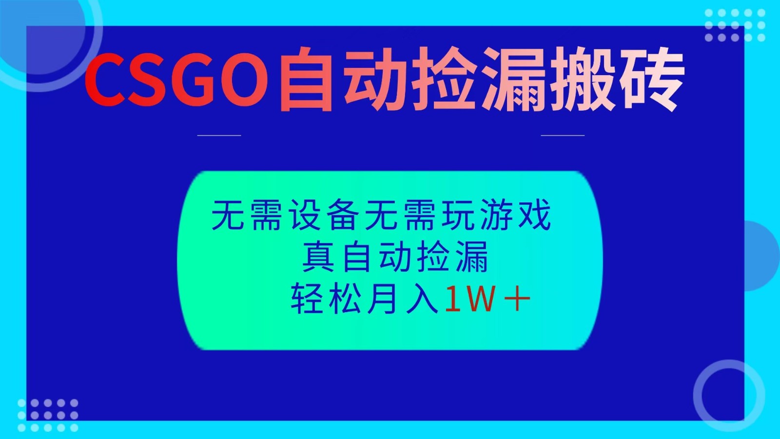CSGO自动捡漏搬砖，当天操作当天见结果，无需了解游戏，包教包会包落地-大表哥网创