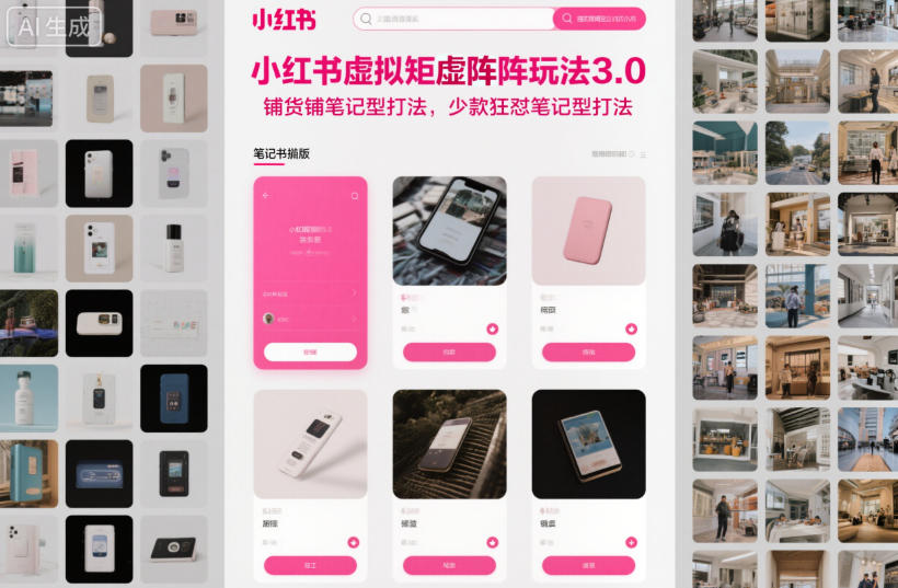 小红书虚拟矩阵玩法3.0，铺货铺笔记型打法，少款狂怼笔记型打法-大表哥网创