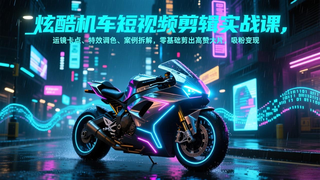 炫酷机车短视频剪辑实战课，运镜卡点、特效调色、案例拆解，零基础剪出高赞大片，吸粉变现-大表哥网创