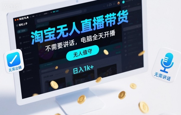 淘宝无人直播带货，不需要出镜，不需要讲话，电脑全天开播，轻松上手，日入1k+【揭秘】-大表哥网创