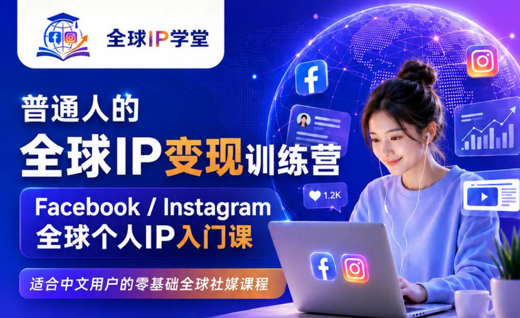 普通人的全球IP变现训练营，Facebook/Instagram全球个人IP入门课，零基础全球社媒课程-大表哥网创