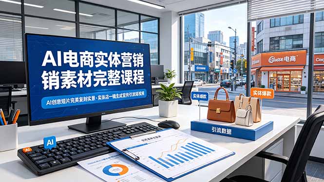 AI电商实体营销素材完整课程，AI创意短片完美复刻实景，实体店一键生成宣传引流短视频-大表哥网创