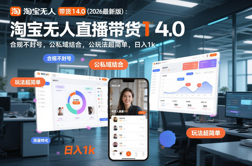 淘宝无人直播带货14.0(2026最新版)：合规不封号，公私域结合，玩法超简单，日入1k+【揭秘】-大表哥网创