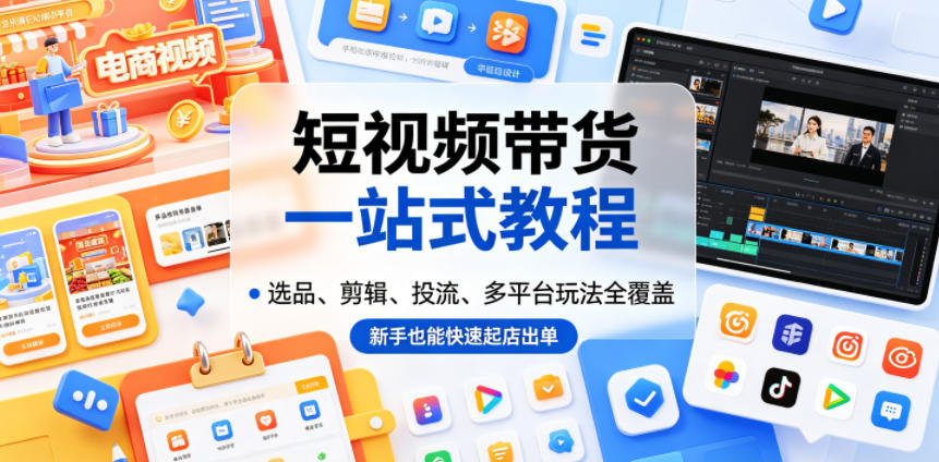 短视频带货一站式教程,选品、剪辑、投流、多平台玩法全覆盖,新手也能快速起店出单-大表哥网创