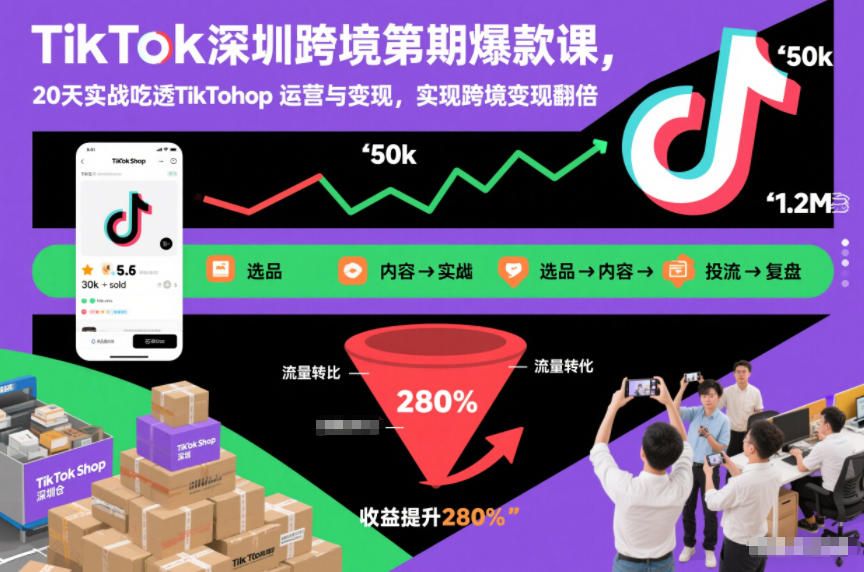TikTok深圳跨境第2期爆款课，20天实战吃透TikTok Shop运营与变现，实现跨境变现翻倍-大表哥网创