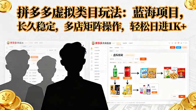 拼多多虚拟类目玩法，蓝海项目，长久稳定，多店矩阵操作，轻松日进1K+-大表哥网创