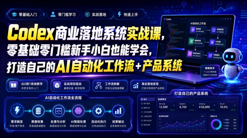 Codex商业落地系统实战课，零基础零门槛新手小白也能学会，打造自己的AI自动化工作流+产品系统-大表哥网创