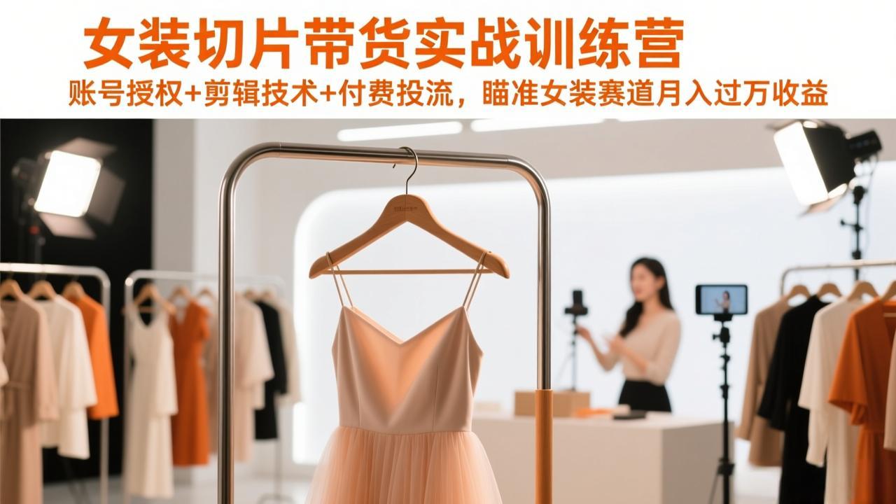 女装切片带货实战训练营，账号授权+剪辑技术+付费投流，瞄准女装赛道月入过万收益-大表哥网创