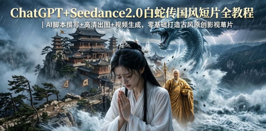 ChatGPT+Seedance2.0白蛇传国风短片全教程｜AI脚本撰写+高清出图+视频生成，零基础打造古风原创影视短片-大表哥网创