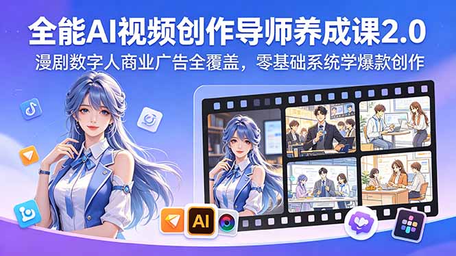 全能AI视频创作导师养成课2.0,漫剧数字人商业广告全覆盖,零基础系统学爆款创作-大表哥网创