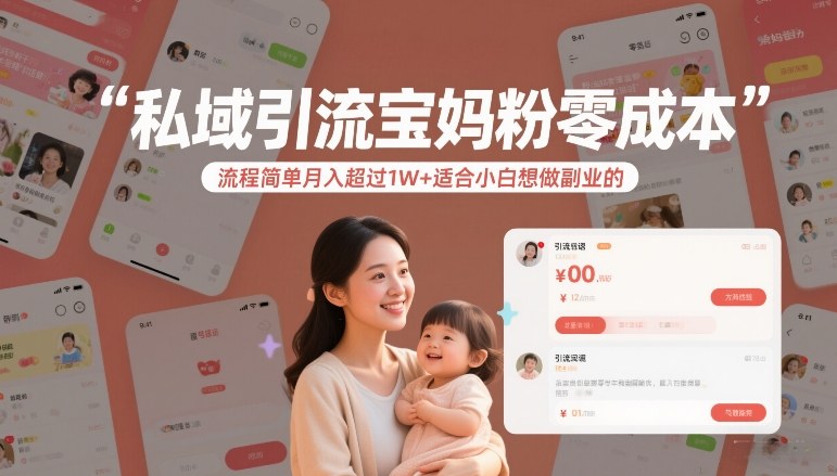 私域引流宝妈粉零成本流程简单月入超过1W+适合小白想做副业的-大表哥网创