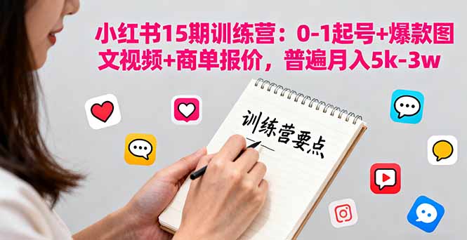 小红书15期训练营：0-1起号+爆款图文视频+商单报价，普遍月入5k-3w-大表哥网创