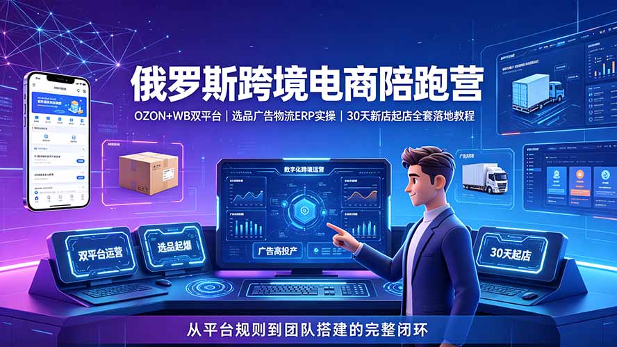 2026俄罗斯跨境电商陪跑营：OZON+WB双平台｜选品广告物流ERP实操｜30天新店起店全套落地教程-大表哥网创