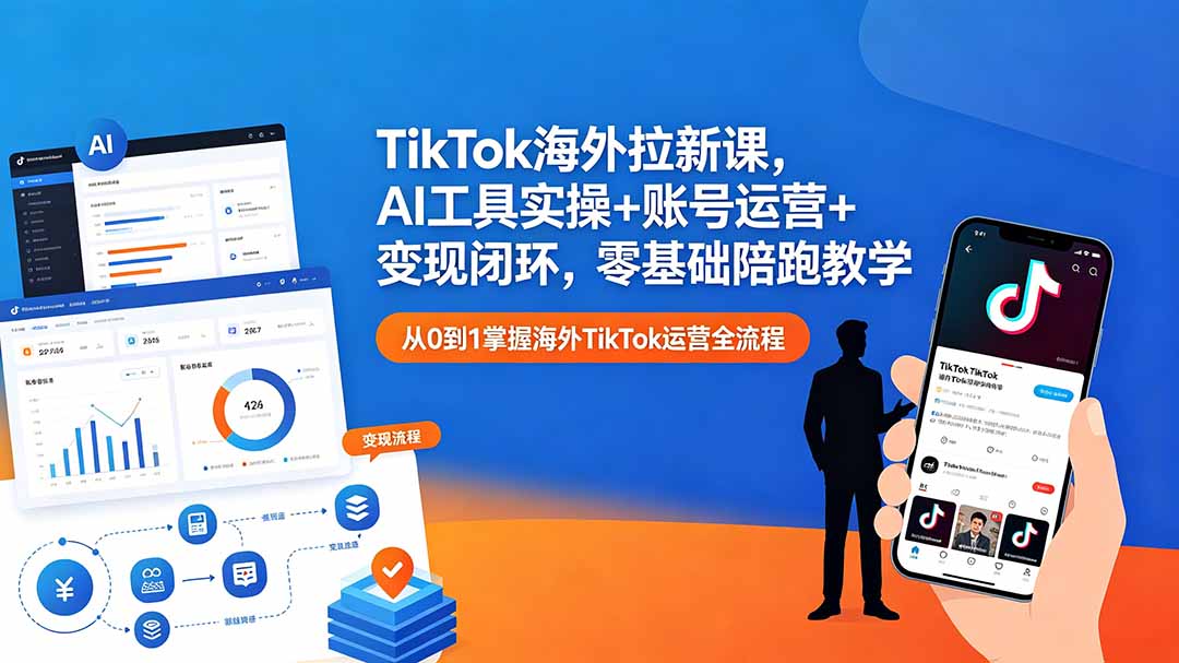 TikTok海外拉新课,AI工具实操+账号运营+变现闭环,零基础陪跑教学-大表哥网创