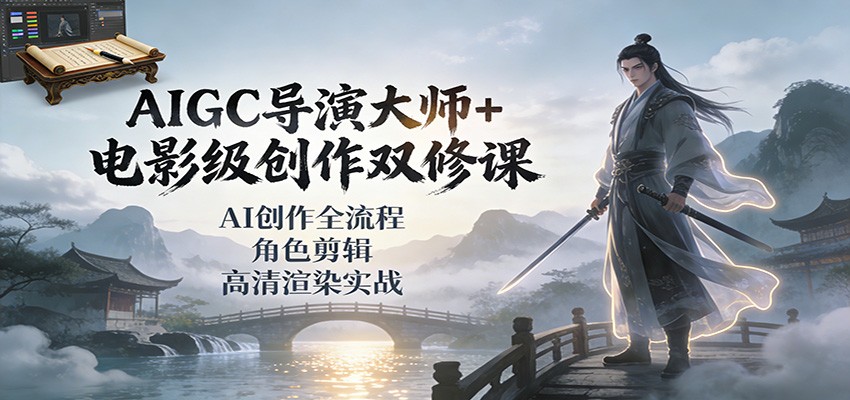 AIGC导演大师+电影级创作双修课：AI创作全流程、角色剪辑、高清渲染实战-大表哥网创