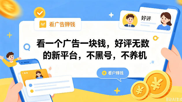看一个广告一块钱，好评无数的新平台，不黑号，不养机，一撸几十块钱还是不错的【揭秘】-大表哥网创