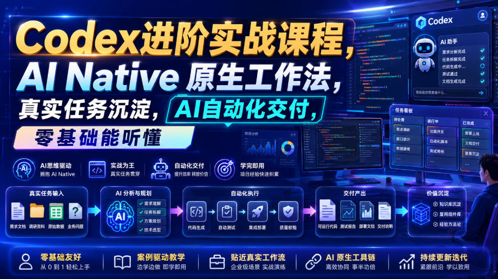 Codex进阶实战课｜AI Native原生工作法，22节真实任务落地，从配置到AI自动化交付全链路教程-大表哥网创