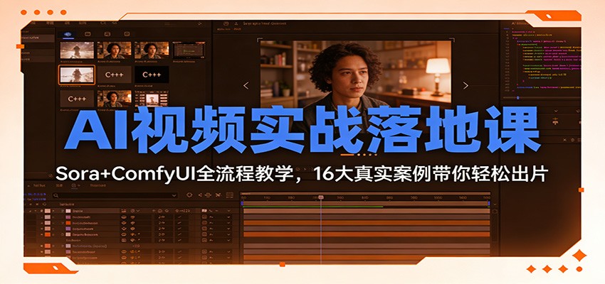 AI视频实战落地课：Sora+ComfyUI全流程教学，16大真实案例带你轻松出片-大表哥网创