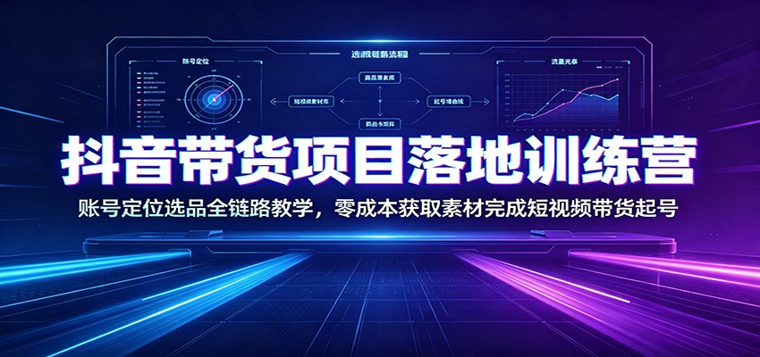抖音带货项目落地训练营：账号定位选品全链路教学，零成本获取素材完成短视频带货起号-大表哥网创