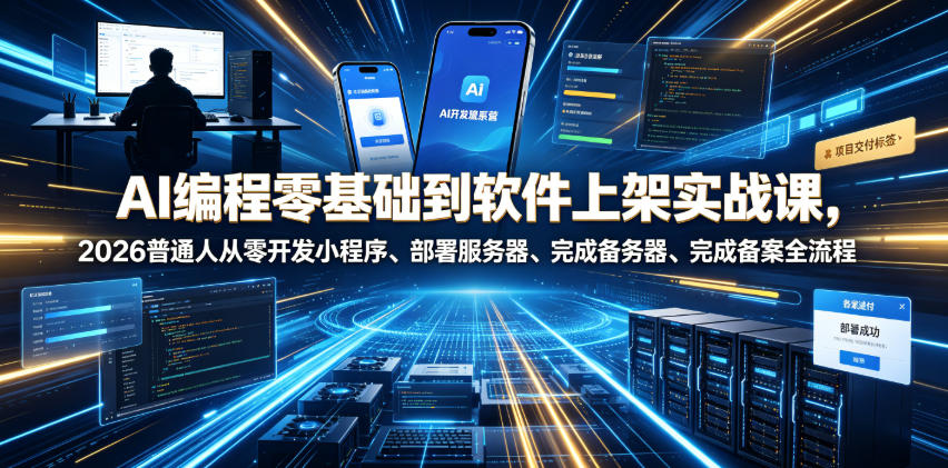 AI编程零基础到软件上架实战课，2026普通人从零开发小程序、部署服务器、完成备案全流程项目落地教程-大表哥网创