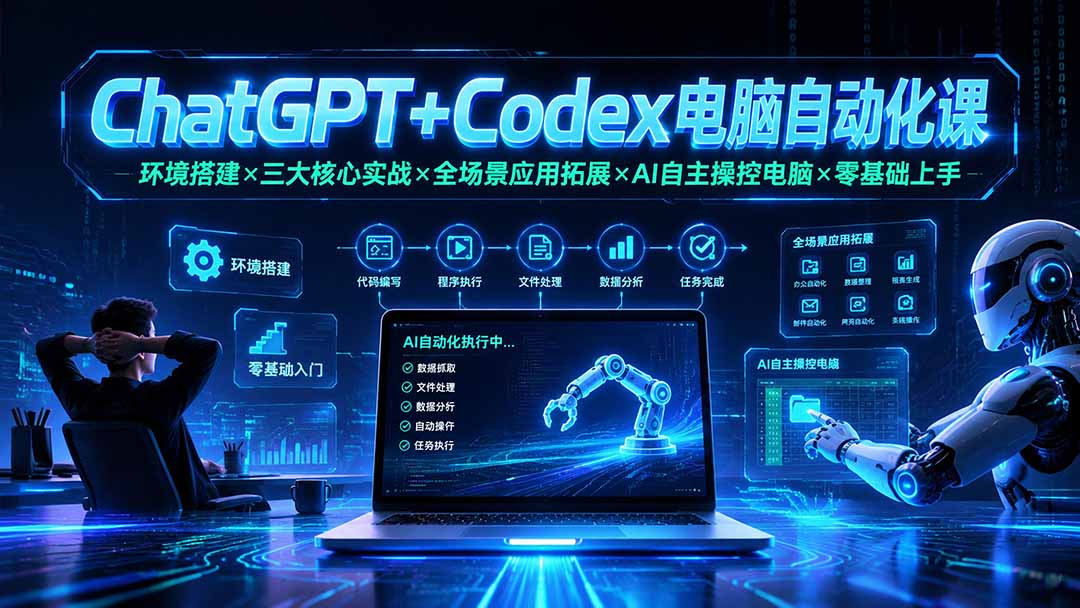 ChatGPT+Codex电脑自动化课：环境搭建×三大核心实战×全场景应用拓展×AI自主操控电脑×零基础上手-大表哥网创