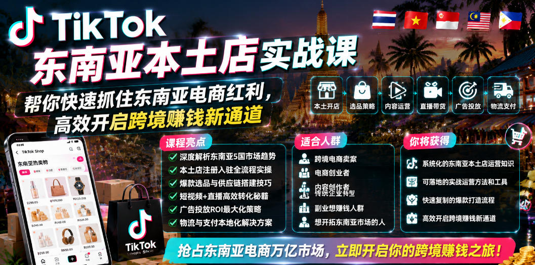 TikTok东南亚本土店实战课，帮你快速抓住东南亚电商红利，高效开启跨境賺钱新通道-大表哥网创