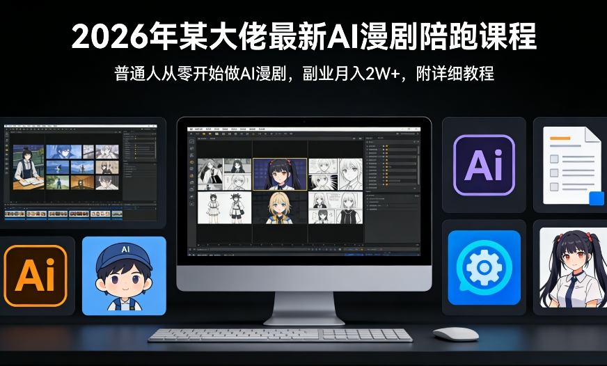 26年某大佬最新Ai漫剧陪跑课程，普通人从零开始做AI漫剧，副业月入2W+-大表哥网创