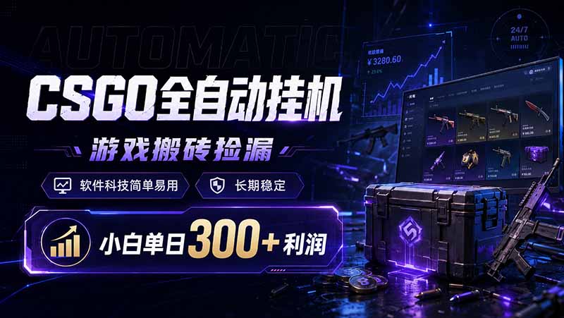 CSGO全自动挂机，游戏搬砖捡漏，软件科技简单易用，长期稳定，小白单日300+利润-大表哥网创