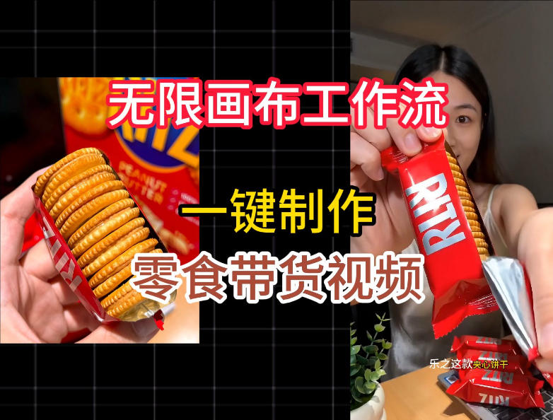 无限画布工作流一键制作零食带货视频，操作简单实操教学-大表哥网创