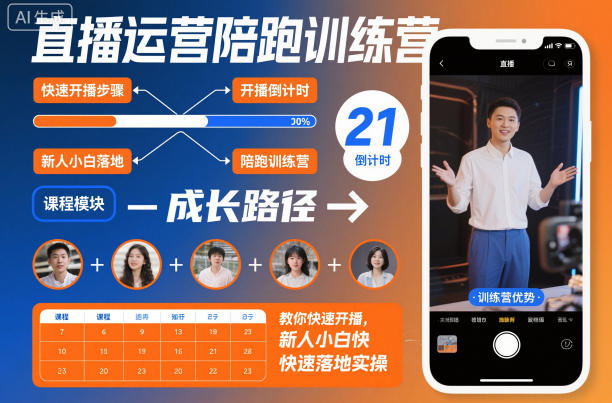 直播运营陪跑训练营，教你快速开播，新人小白快速落地实操-大表哥网创