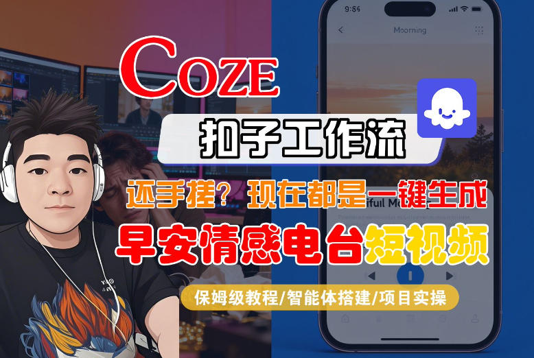 【Coze工作流搭建实操教程】【coze】早安情感电台日签视频还在手动做？用扣子工作流自动生成，省时90%-大表哥网创