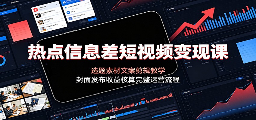 热点信息差短视频变现课：选题素材文案剪辑教学，封面发布收益核算完整运营流程-大表哥网创