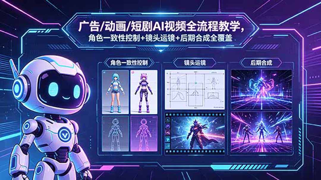 广告/动画/短剧AI视频全流程教学，角色一致性控制+镜头运镜+后期合成全覆盖-大表哥网创