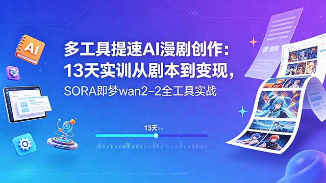 多工具提速AI漫剧创作：13天实训从剧本到变现，SORA即梦wan2-2全工具实战-大表哥网创