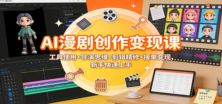 AI漫剧创作变现课：工具使用+导演思维+剪辑精修+接单变现，新手快速上手-大表哥网创