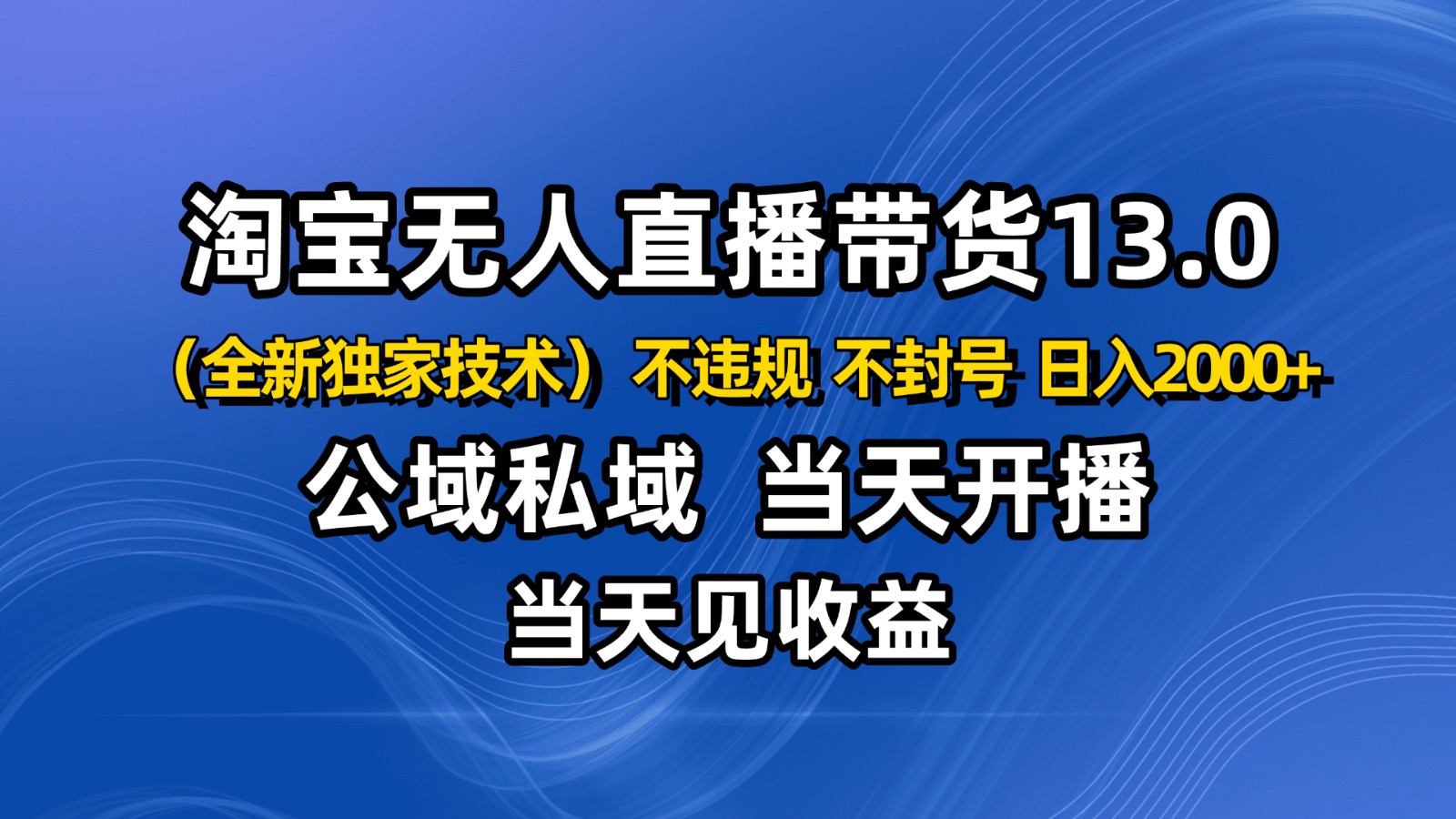 淘宝无人直播13.0，公域私域技术，不封号，不违规 布局下半年旺季赛道，日入2000+-大表哥网创