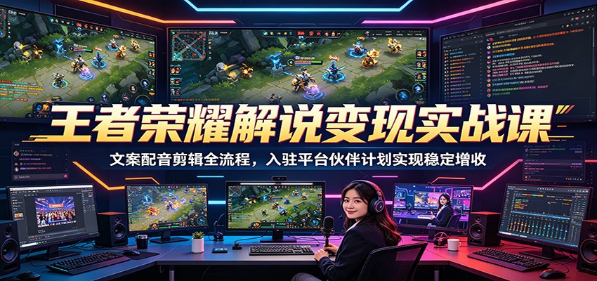 王者荣耀解说变现实战课：文案配音剪辑全流程，入驻平台伙伴计划实现稳定增收-大表哥网创