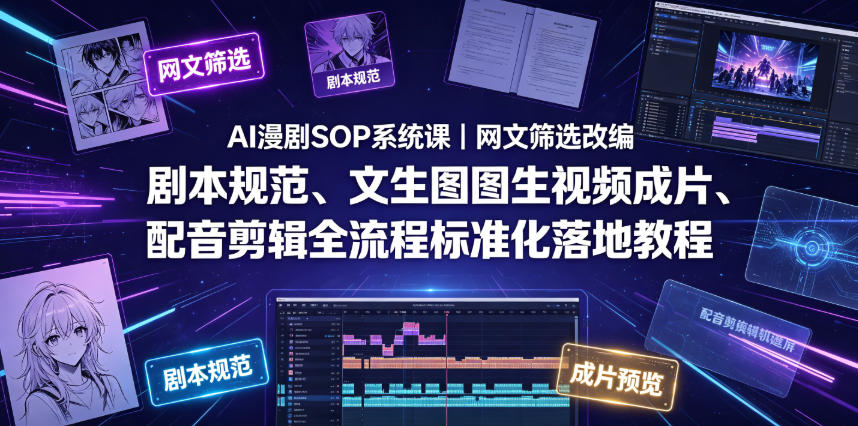 AI漫剧SOP系统课｜网文筛选改编、剧本规范、文生图图生视频成片、配音剪辑全流程标准化落地教程(更新)-大表哥网创