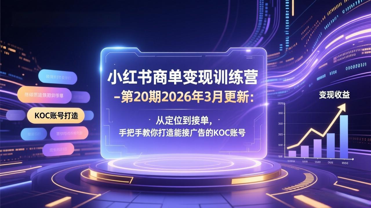 小红书商单变现训练营-第20期26年3月更新：从定位到接单，手把手教你打造能接广告的KOC账号-大表哥网创