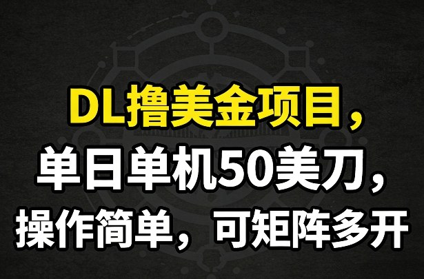 DL撸美金项目，单日单机50美刀，操作简单，可矩阵多开-大表哥网创