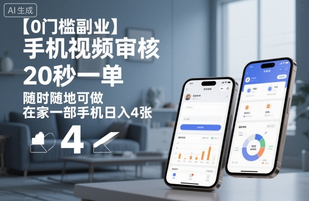 【0门槛副业】手机视频审核，20秒一单，随时随地可做，在家一部手机日入4张【揭秘】-大表哥网创