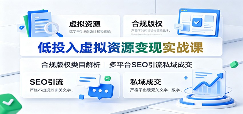低投入虚拟资源变现实战课：合规版权类目解析，多平台SEO引流私域成交-大表哥网创