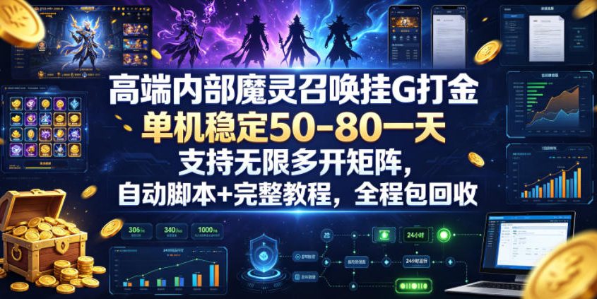 高端内部魔灵召唤挂G打金,单机稳定50-80一天,支持无限多开矩阵,自动脚本+完整教程,全程包回收【揭秘】-大表哥网创