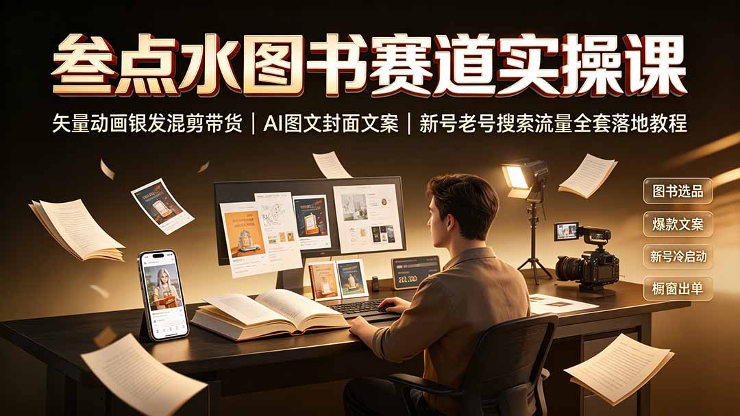 叁点水图书赛道实操课｜矢量动画银发混剪带货，AI图文封面文案，新号老号搜索流量全套落地教程-大表哥网创