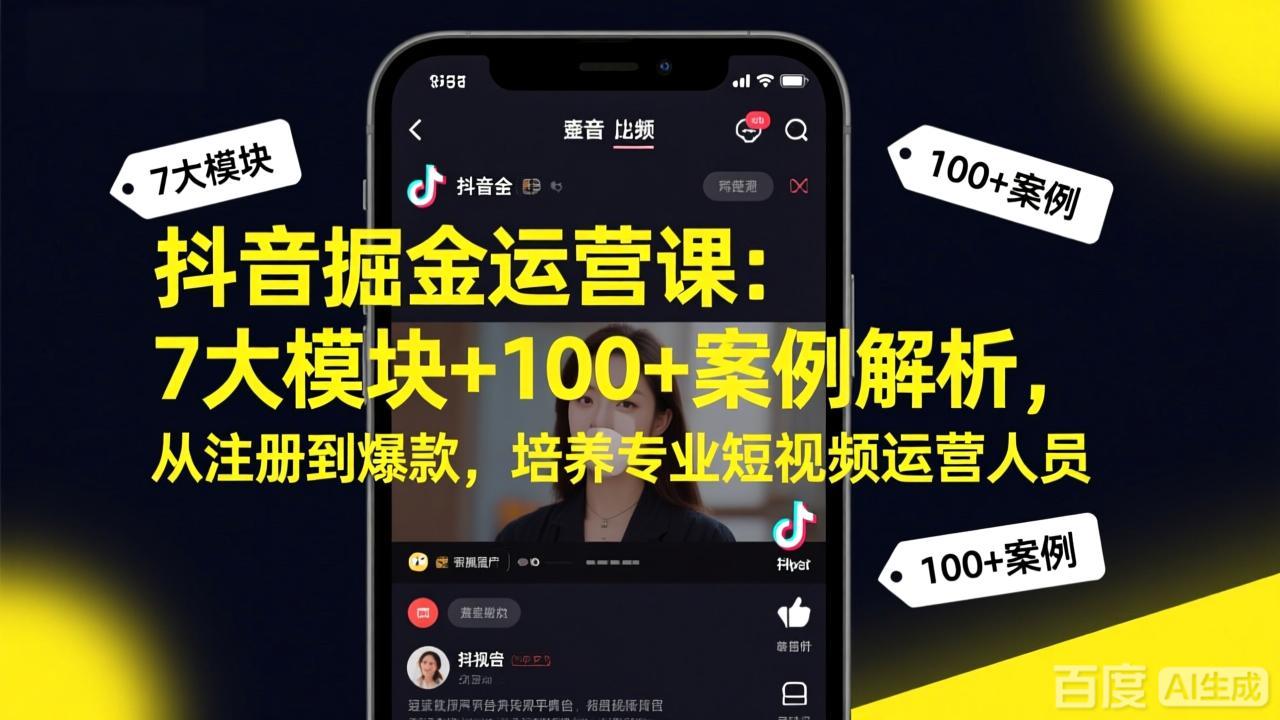抖音掘金运营课:7大模块+100+案例解析,从注册到爆款,培养专业短视频运营人员-大表哥网创