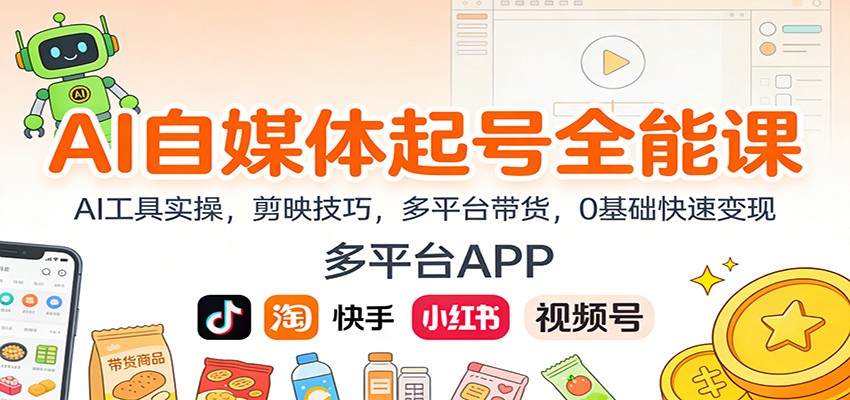 AI自媒体起号全能课：AI工具实操，剪映技巧，多平台带货，0基础快速变现-大表哥网创