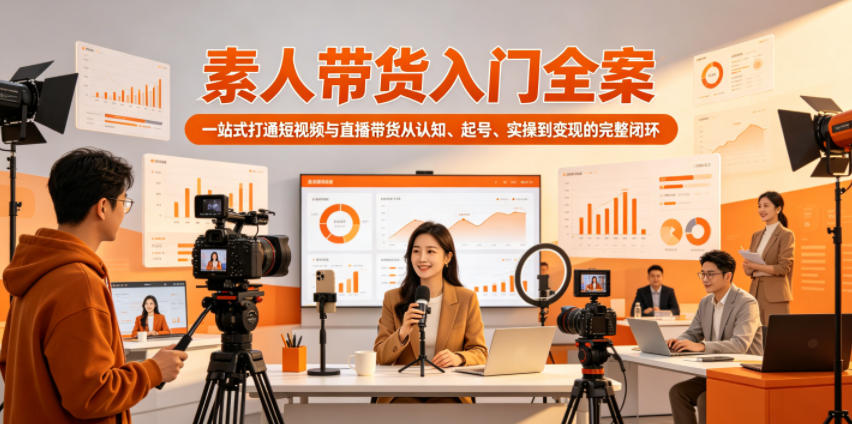 素人带货入门全案，一站式打通短视频与直播带货从认知、起号、实操到变现的完整闭环-大表哥网创