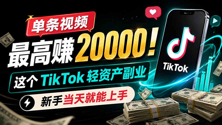 单条视频最高赚 20000！这个 TikTok 轻资产副业，新手当天就能上手-大表哥网创