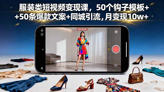 服装类短视频变现课，50个钩子模板+50条爆款文案+同城引流，月变现10w+-大表哥网创